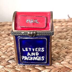 Vintage U.S. Mail Enameled Metal Trinket Box Stamp Dispenser Hinged Lid 2005
